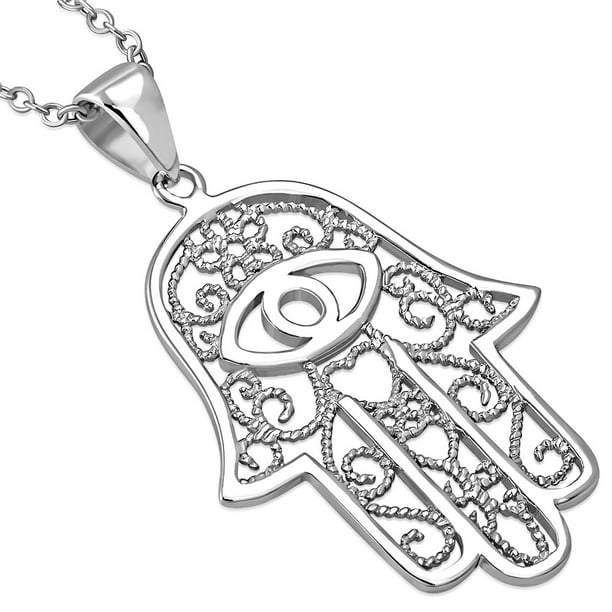 925 Sterling Silver Jewish Hamesh Hand Filigree Charm Hamsa Pendant Necklace 